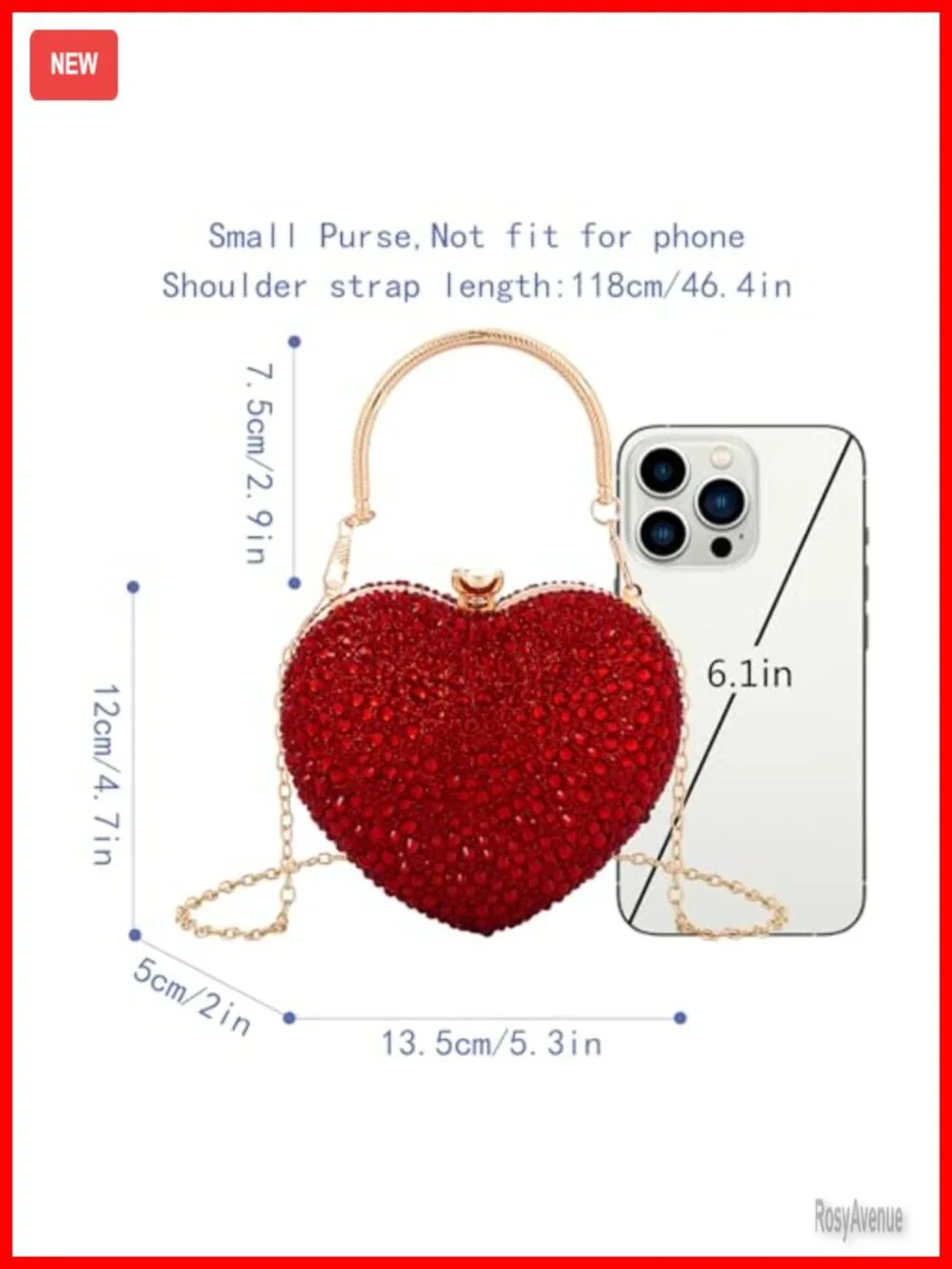Heart Shaped Acrylic Clutch Evening Bag Mini Chain Purse Rhinestone